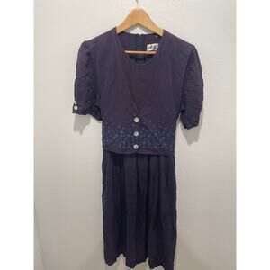 Vintage Womens Midi Dress Size 12 Purple Floral Pleated Layered Cottagecore 90s